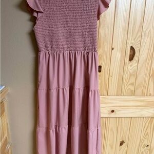 Pink Ruffle Sleeve Smocked Dress